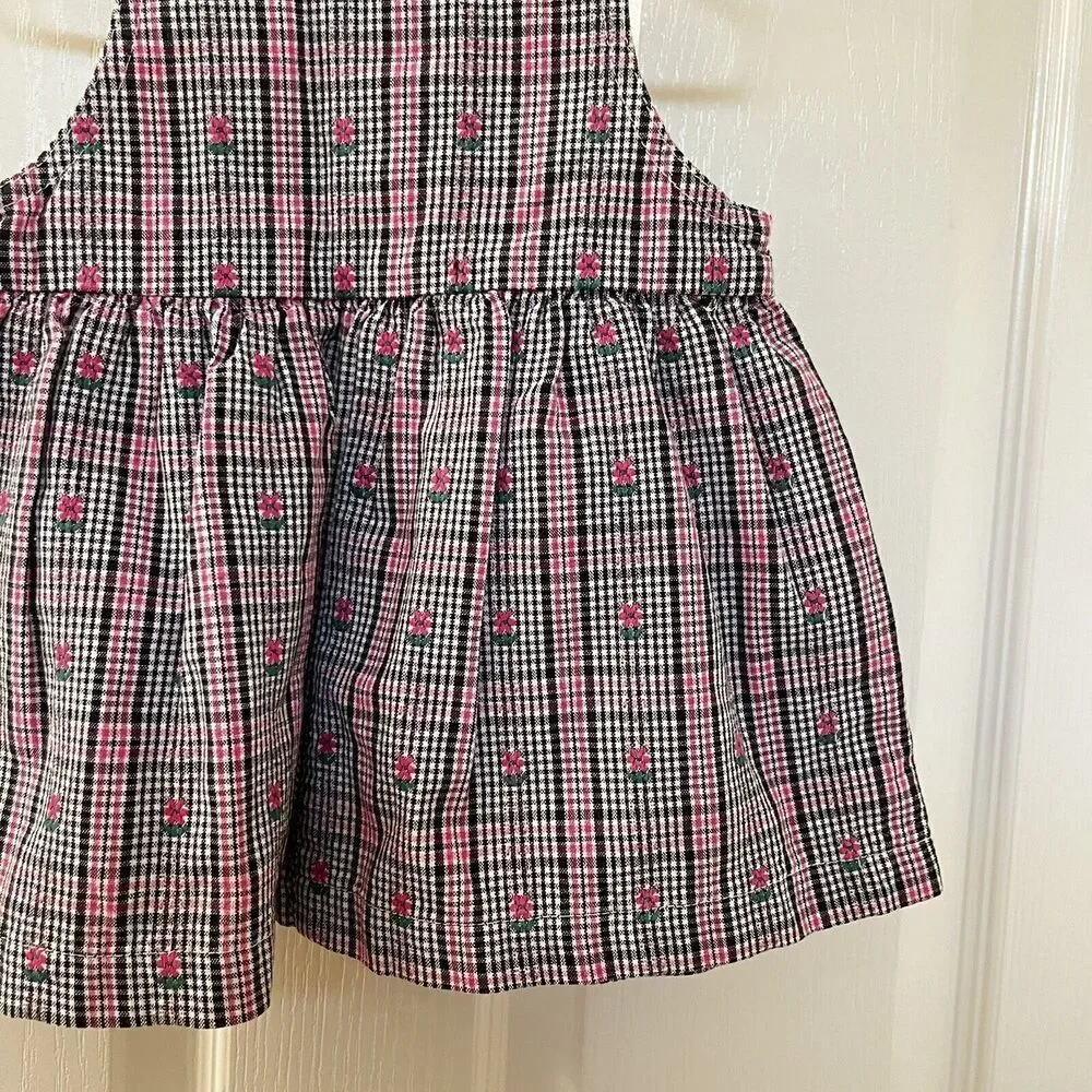 Vintage Oshkosh Baby B'gosh Floral Pink Black Plaid Dress USA Girls SZ 18 Months